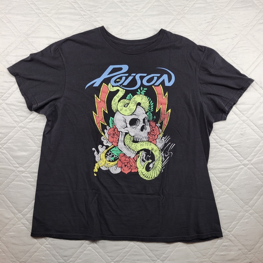 Glam ROCK "Poison" black T shirt w/‎ Skull Snake & Roses  size XL